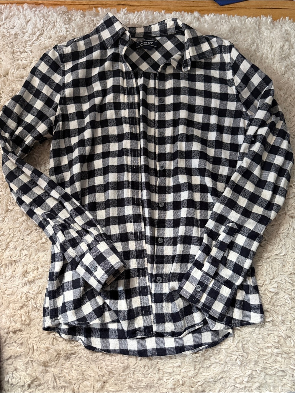 Lands' End Flannel Black & White Buffalo-Check Button-Down Shirt